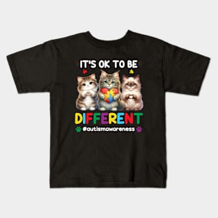 It's OK To Be Different Autism Awareness Cats Kids T-Shirt